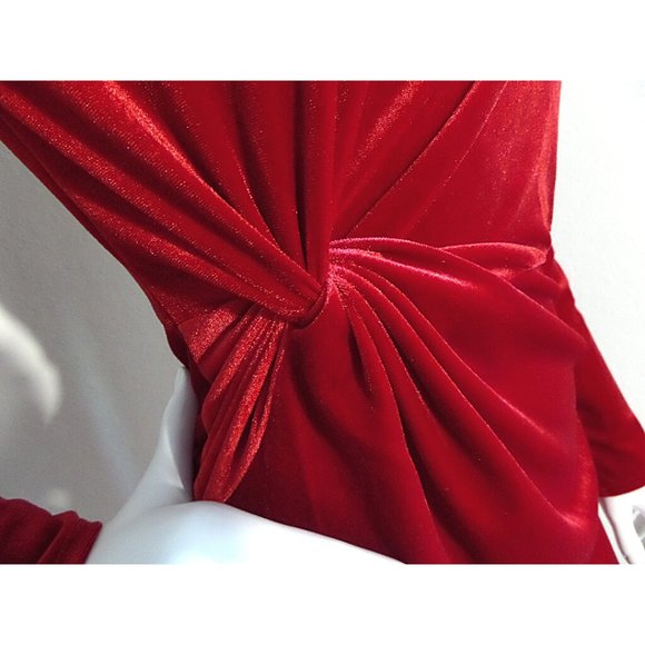 B. Darlin | Long Sleeve Crew Neck Bodycon Red Velvet Dress (NWT) - Picture 4 of 7